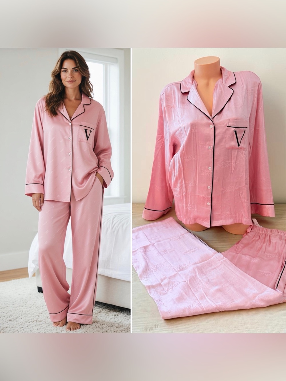 Victoria's Secret Luxurious Pajama Logo Lounge Set Pink
